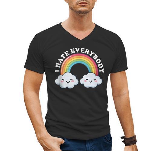 I Hate Everybody Rainbow Sarcastic Grumpy Introvert Men's V-Neck T-Shirt - Raresse