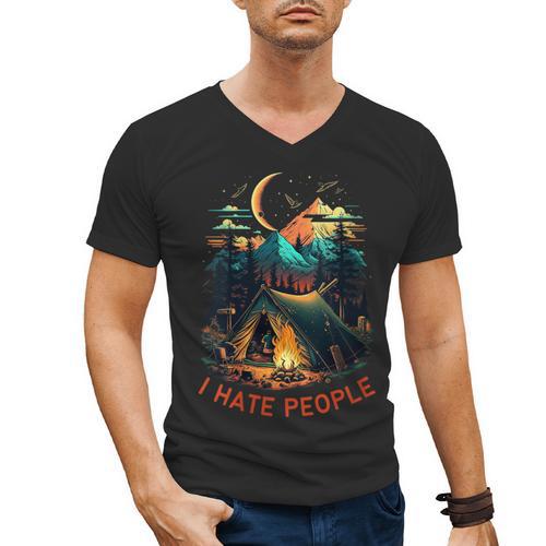 I Hate People Id Rather Be Camping Sarcastic Introvert Men's V-Neck T-Shirt - Raresse