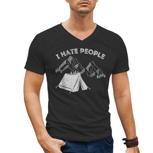 I Hate People Introvert Sarcastic I Love Camping Men's V-Neck T-Shirt - Raresse