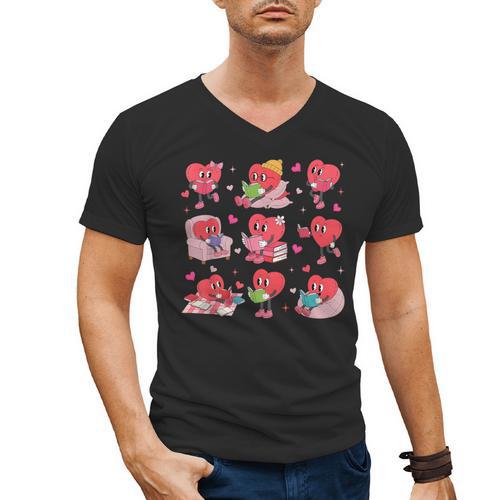 Hearts Reading Book Lovers All Booked For Valentine Men's V-Neck T-Shirt - Bookorys