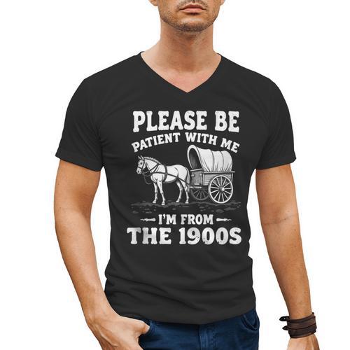 Heartwarming Wagon Please Be Patient I'm From The 1900s Men's V-Neck T-Shirt - Figerry
