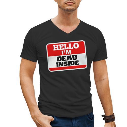Hello I'm Dead Inside Name Tag Sarcastic Introvert Men's V-Neck T-Shirt - Raresse