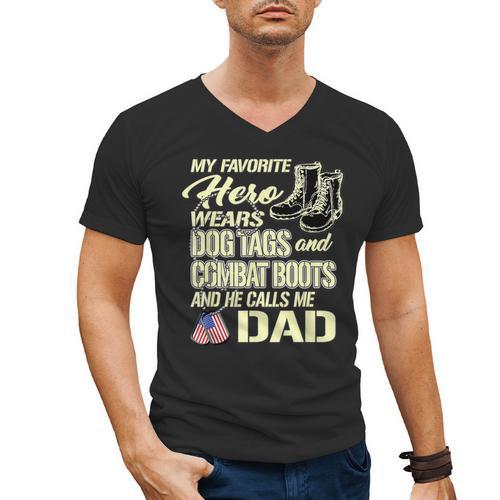 Hero Wears Dog Tags Combat Boots Proud Army Dad Father Men's V-Neck T-Shirt - Father's Day Fun
