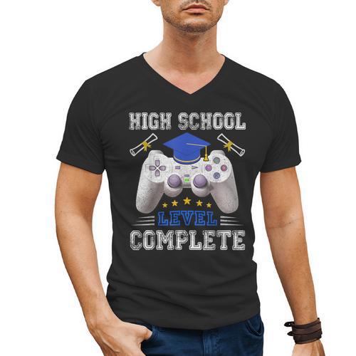 High School Level Complete Class Of 2025 Graduation Men's V-Neck T-Shirt - Best Gift Smart