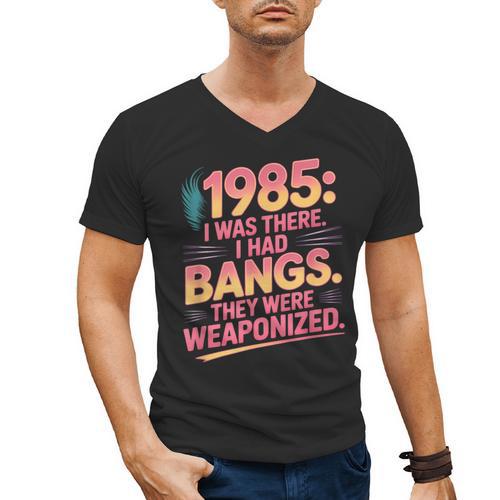 Hilarious 1985 Big Hair Bangs Joke For Gen X Nostalgia Men's V-Neck T-Shirt - Figerry