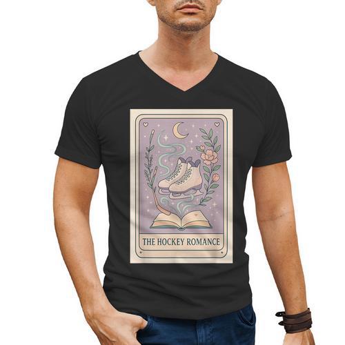 Hockey Romance Tarot Card Books Reader Cozy Reading Men's V-Neck T-Shirt - Bookorys
