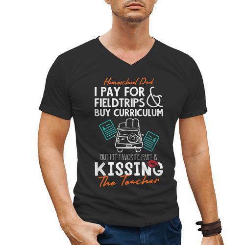 Homeschool Dad Kissing The Teacher Homeschool Dad Men Women Kids Men's V-Neck T-Shirt - Father's Day Fun