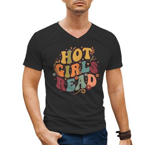 Hot Girls Read Aesthetic Book Lover Reading Men's V-Neck T-Shirt - Bookorys