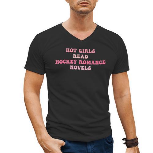 Hot Girls Read Hockey Romance Novels Book Lovers Men's V-Neck T-Shirt - Bookorys