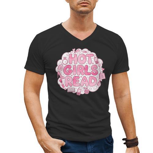 Hot Girls Read Pink Aesthetic Book Lover Reading Men's V-Neck T-Shirt - Bookorys