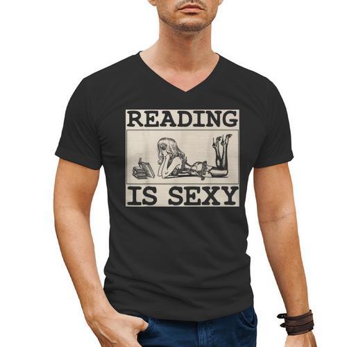Hot Pin Up Girl Comic Book Vintage Reading Is Sexy Men's V-Neck T-Shirt - Bookorys