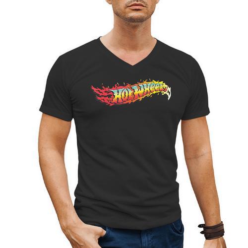 Hot Wheels Comic Book Fire Logo Men's V-Neck T-Shirt - Bookorys