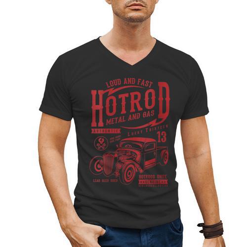 Hotrod Car Automotive Nostalgia Distressed Retro Men's V-Neck T-Shirt - Figerry