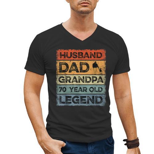 Husband Dad Grandpa 70 Year Old Legend 70th Birthday Vintage Men's V-Neck T-Shirt - Father's Day Fun