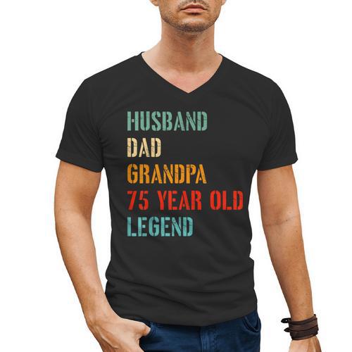Husband Dad Grandpa 75 Year Old Legend 75th Birthday Men's V-Neck T-Shirt - Father's Day Fun