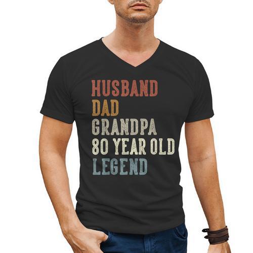 Husband Dad Grandpa 80 Year Old Legend 80th Birthday Men's V-Neck T-Shirt - Father's Day Fun