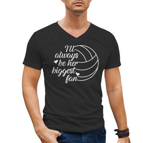I'Ll Always Be Her Biggest Fan Cool Volleyball Mom Dad Coach Men's V-Neck T-Shirt - Father's Day Fun