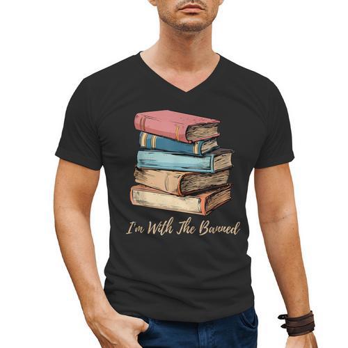 I'm With The Banned Read Banned Books Bookworm Men Women Men's V-Neck T-Shirt - Bookorys CA