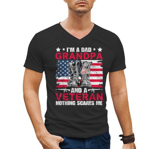 I'm A Dad Grandpa And Veteran Papa Grandpa Fathers Day Men Men's V-Neck T-Shirt - Father's Day Fun