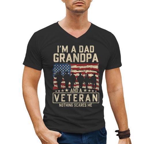 I'm A Dad Grandpa And Veteran Patriotic US Flag Veterans Day Men's V-Neck T-Shirt - Father's Day Fun