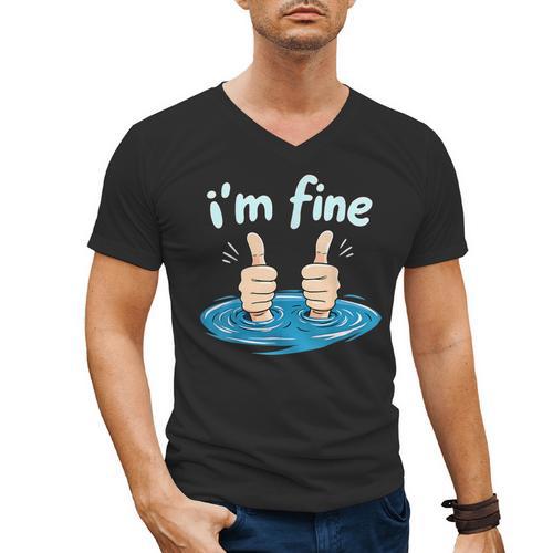 I'm Fine Drowning Thumbs Up Introvert Meme Humor Men's V-Neck T-Shirt - Raresse