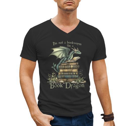 I'm Not A Bookworm I'm A Book Dragon Men's V-Neck T-Shirt - Bookorys AU