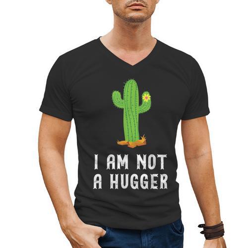 I'm Not A Hugger Cactus Not a Hugger Introvert Cute Men's V-Neck T-Shirt - Raresse