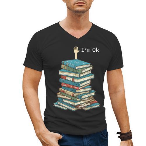 I'm Ok Books Reading Books Lover National Book Day Men's V-Neck T-Shirt - Bookorys