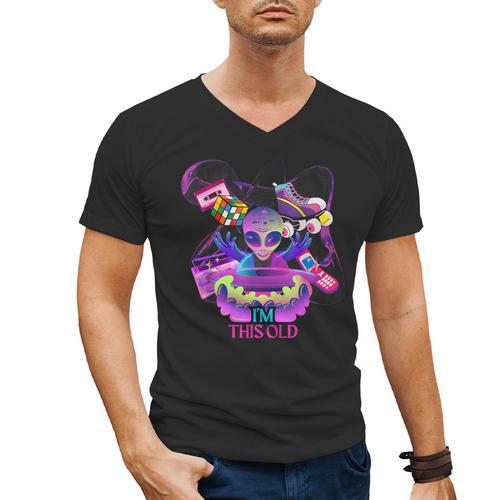 I’m This Old Retro 80s Nostalgia Alien Men's V-Neck T-Shirt - Figerry