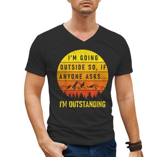 I'm Outstanding Retro Introvert Mountain Trip Lover Men's V-Neck T-Shirt - Raresse