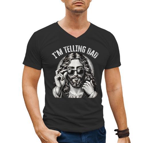 I'm Telling Dad Saying Religious Christian Jesus Meme Men's V-Neck T-Shirt - Father's Day Fun