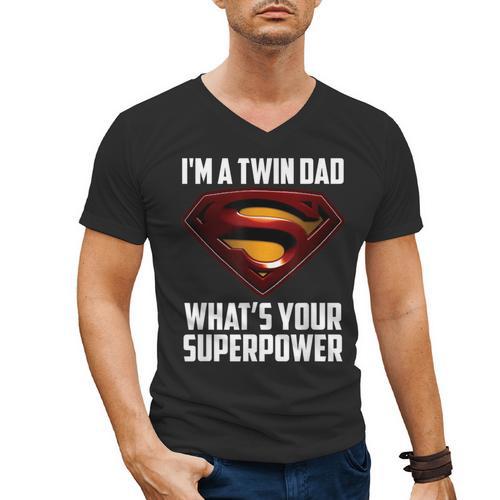 I'm A Twin DAD-What's Your Superpower Men's V-Neck T-Shirt - Father's Day Fun
