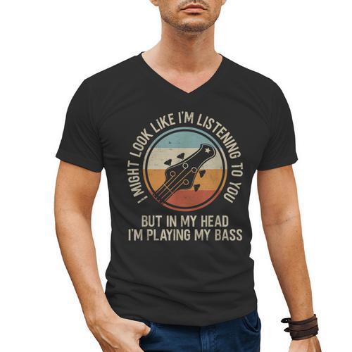 Introvert Bass Guitarist Musician Playing Bass Guitar Men's V-Neck T-Shirt - Raresse