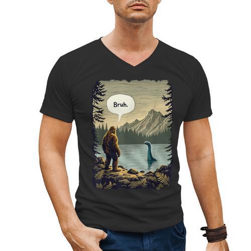Introvert Bigfoot Sasquatch Loch Ness Monster Bruh Men's V-Neck T-Shirt - Raresse