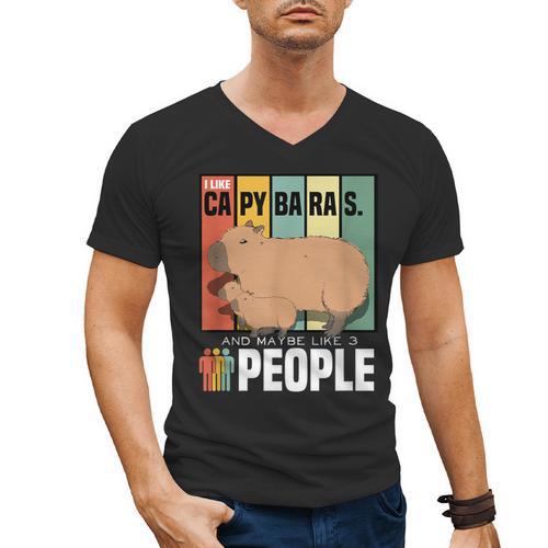 Introvert Capybara Rodent Animal Lover Antisocial Retro Men's V-Neck T-Shirt - Raresse