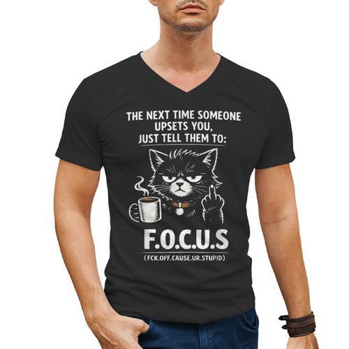Introvert Cat Coffee Sarcastic Dark Humor Focus Meme Graphic Men's V-Neck T-Shirt - Raresse