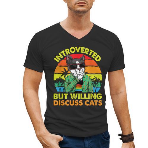 Introvert Cats Sarcasm Cat Lover Introverts Men's V-Neck T-Shirt - Raresse