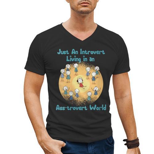 Introvert Extrovert Cartoon In Asstrovert World Men's V-Neck T-Shirt - Raresse