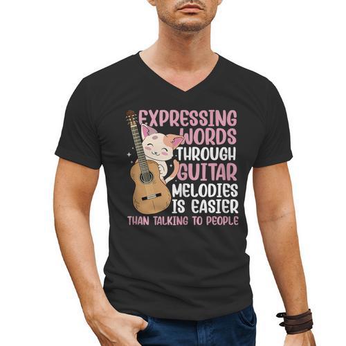 Introvert Guitarist Expressing Words Through Guitar Melody Men's V-Neck T-Shirt - Raresse