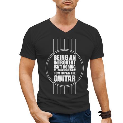 Introvert Guitarist Play Guitar Instrument Music Acoustic Men's V-Neck T-Shirt - Raresse