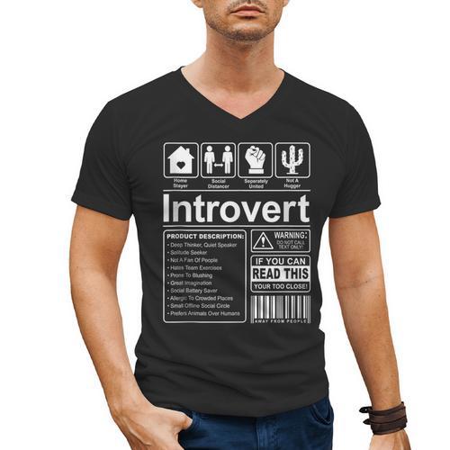 Introvert Label Antisocial Loner Socially Awkward Men's V-Neck T-Shirt - Raresse