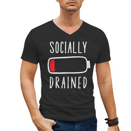 Introvert Socially Drained Battery Men's V-Neck T-Shirt - Raresse