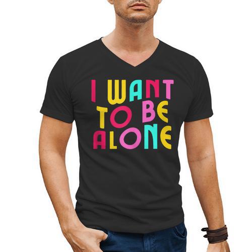 Introvert I Want To Be Alone Retro Wavy Men's V-Neck T-Shirt - Raresse