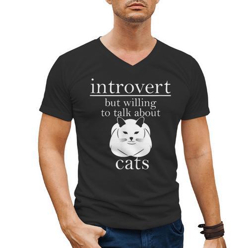 Introvert But Willing To Talk About Cats Men's V-Neck T-Shirt - Raresse