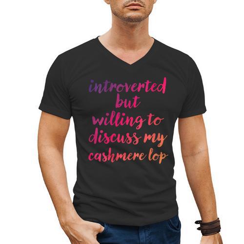 Introverted Willing To Discuss Cashmere Lop Introvert Men's V-Neck T-Shirt - Raresse