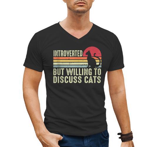 Introverted But Willing To Discuss Cats Kitten Pet Lover Men's V-Neck T-Shirt - Raresse