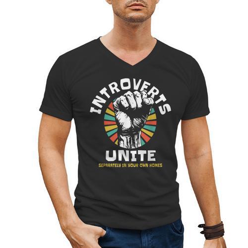 Introverts Unite Separately Own Homes Emblem Men's V-Neck T-Shirt - Raresse