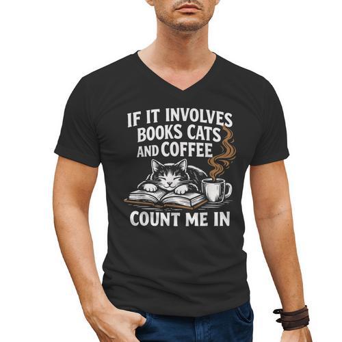 If It Involves Cats Books Coffee Introvert Pet Lover Men's V-Neck T-Shirt - Bookorys