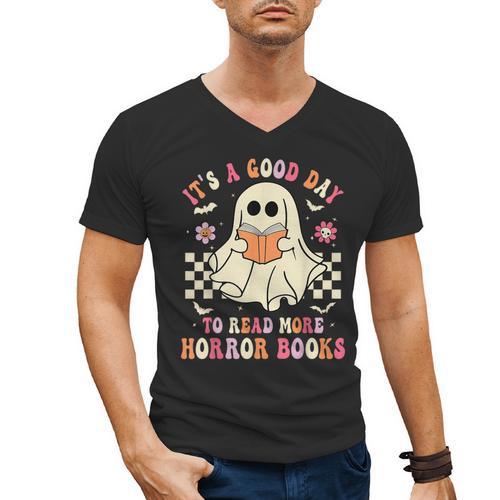 It's A Good Day To Read More Horror Books Halloween Men's V-Neck T-Shirt - Bookorys DE