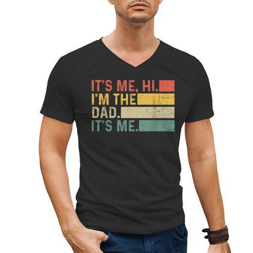 It's Me Hi I'm The Dad It's Me Dad Father's Day Retro Men's V-Neck T-Shirt - Father's Day Fun